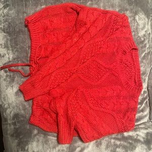 Red Cropped Sweater w/ Drawstring